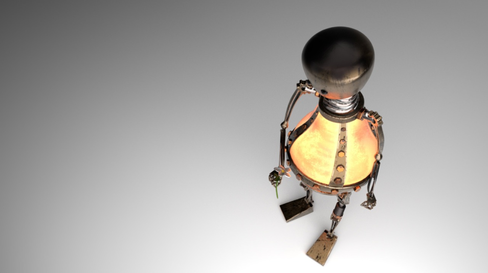3D model of steampunk lamp bulb robot with flower, original design top view